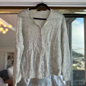 Wilfred’s Cream / Grey Button-Up Sweater with cute buttons